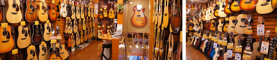 The showroom specializes in acoustic guitars and carries an array of prestigious brands like